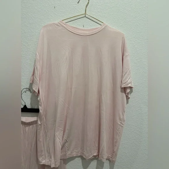 Nuuds boyfriend pajama tee shirt top pants makeup pink lounge set - Picture 6 of 14